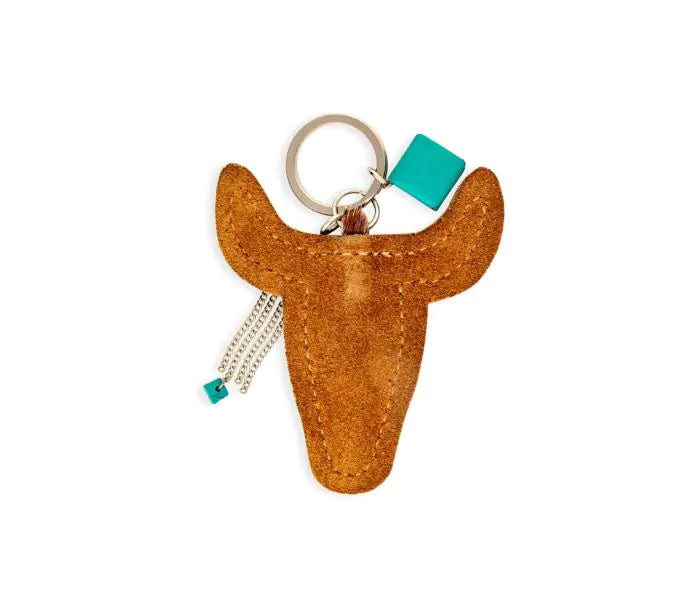 Buffalo Head Hair-on Hide Key Fob in Brown