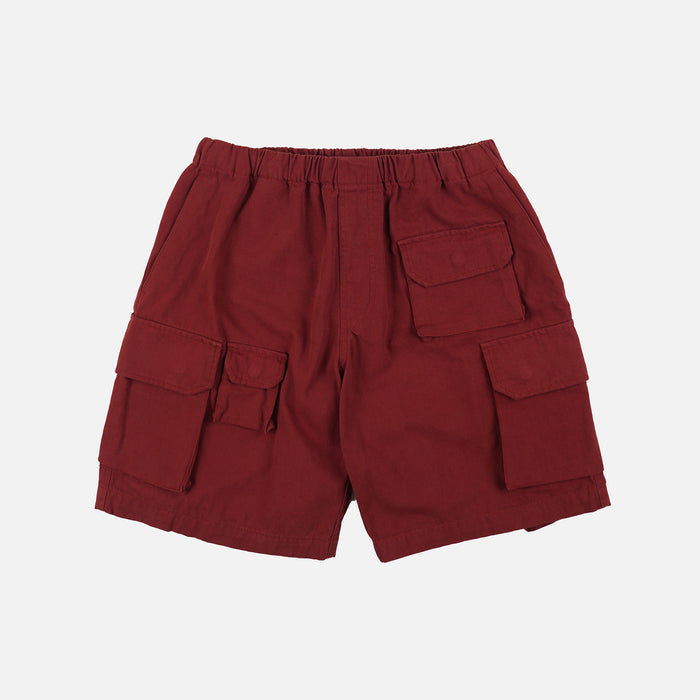 CANVAS MULTI POCKET SHORTS - BURGUNDY RED