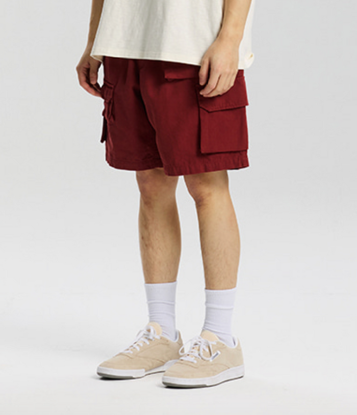 CANVAS MULTI POCKET SHORTS - BURGUNDY RED