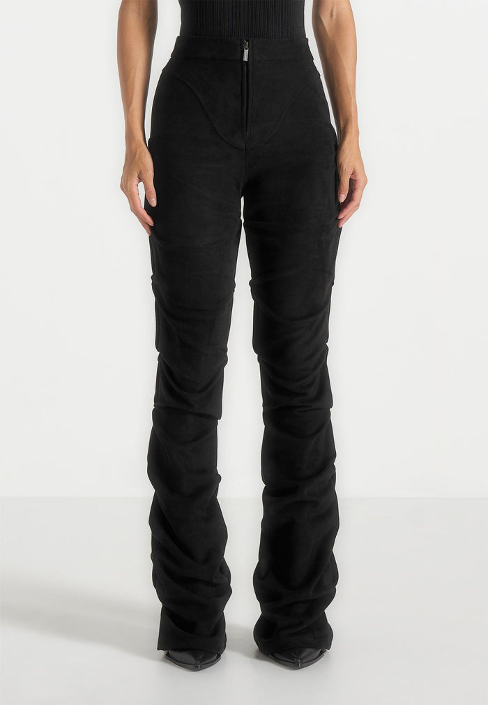 caroline-tacked-suede-fit-and-flare-trousers-black