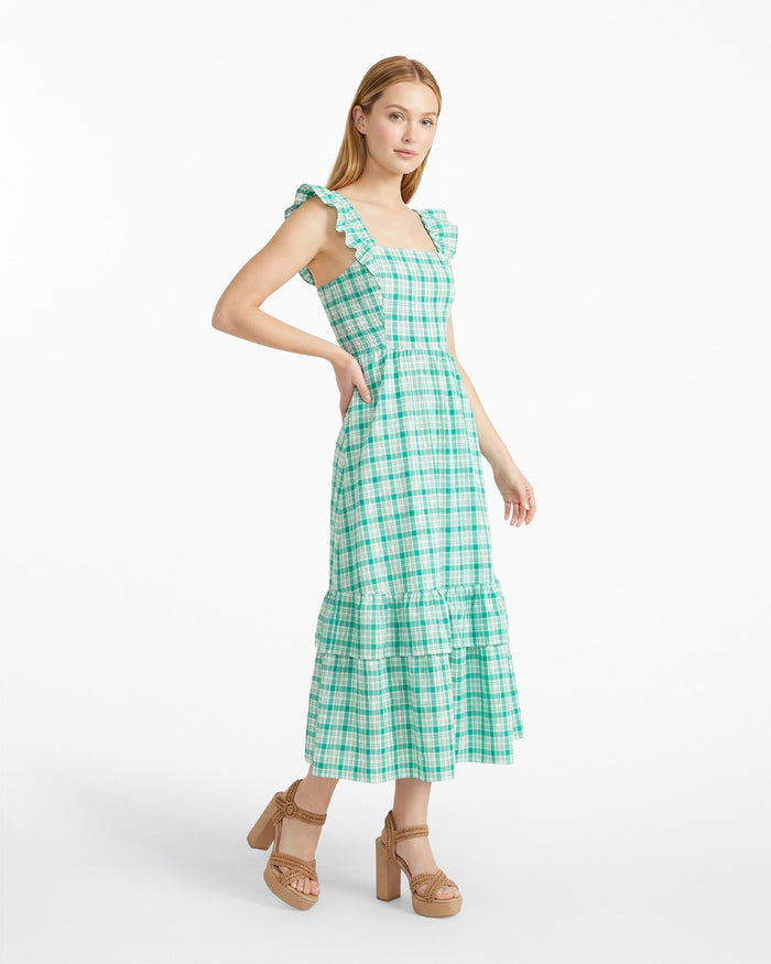 Carrie Midi Dress in Green Plaid