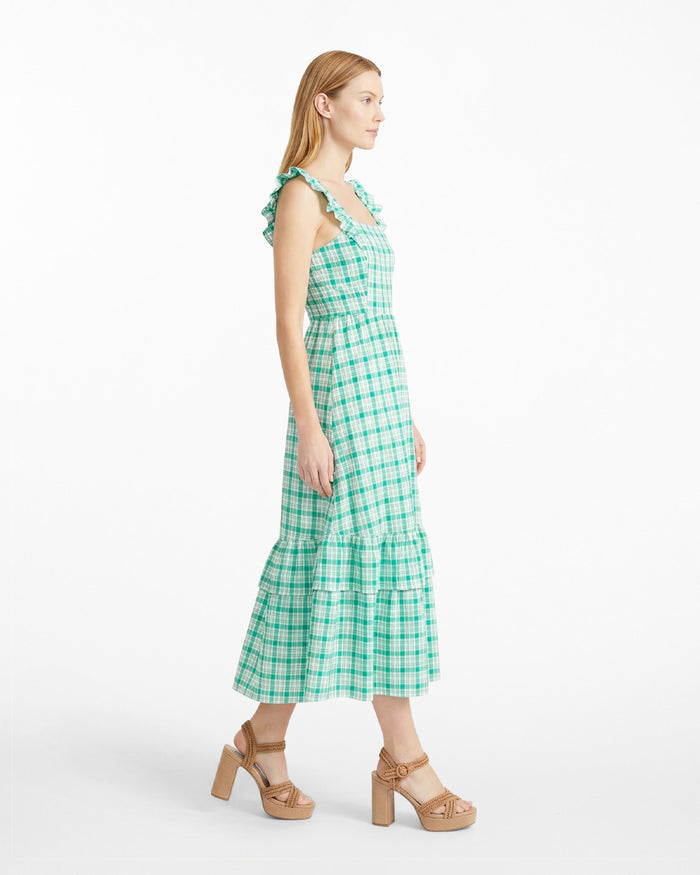 Carrie Midi Dress in Green Plaid
