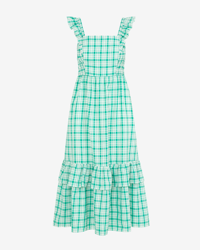 Carrie Midi Dress in Green Plaid