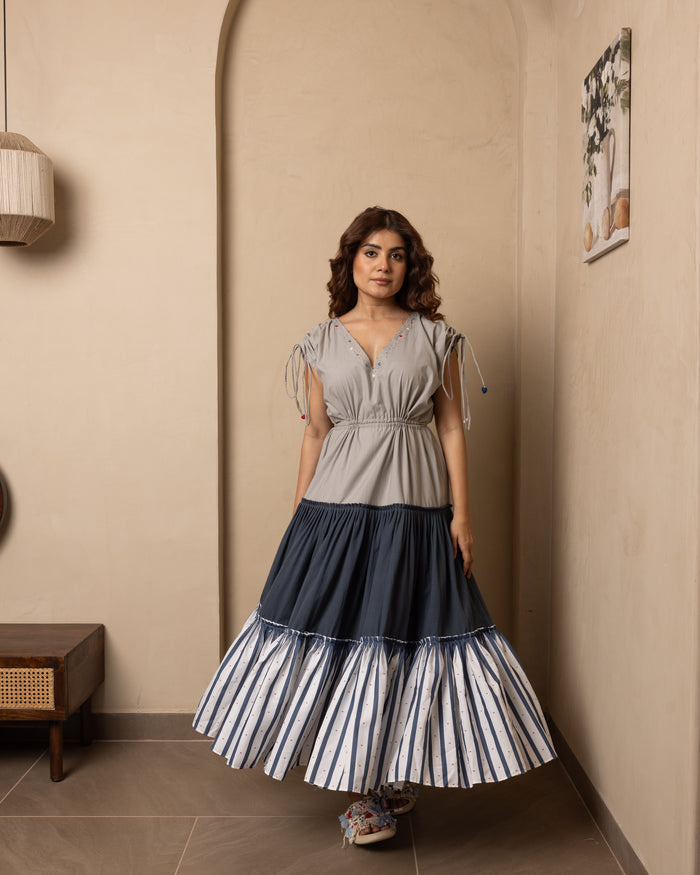 Celia Dress (Grey and Blue)