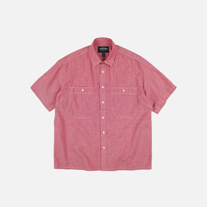 CHAMBRAY BIG POCKET HALF SHIRT - RED