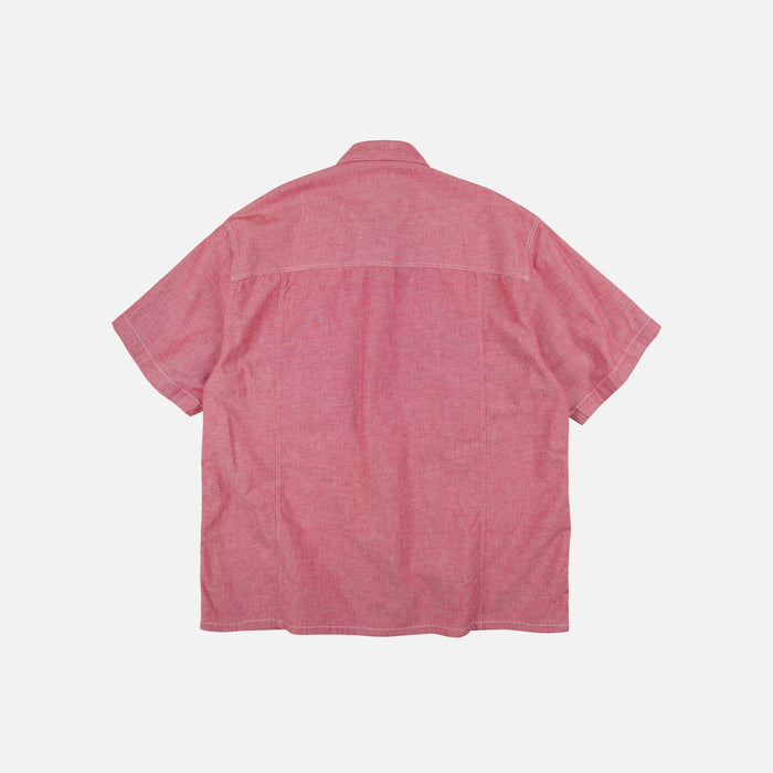 CHAMBRAY BIG POCKET HALF SHIRT - RED