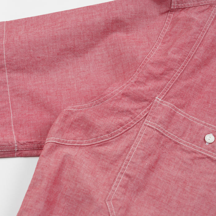 CHAMBRAY BIG POCKET HALF SHIRT - RED