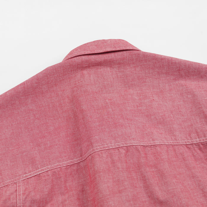 CHAMBRAY BIG POCKET HALF SHIRT - RED