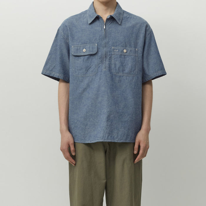 CHAMBRAY HALF SHIRT - INDIGO CHAMBRAY