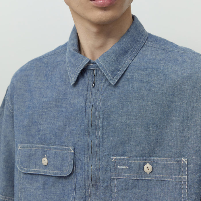 CHAMBRAY HALF SHIRT - INDIGO CHAMBRAY