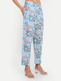 Women’s blue floral Chiki pants with straight fit and comfortable high waist