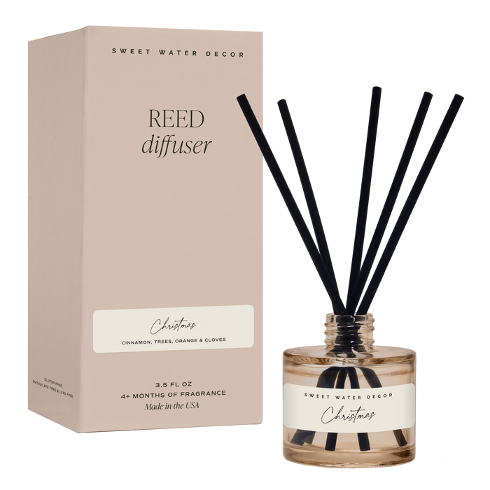 Reed diffuser with packaging labeled 'Sweet Water Decor' on a white background