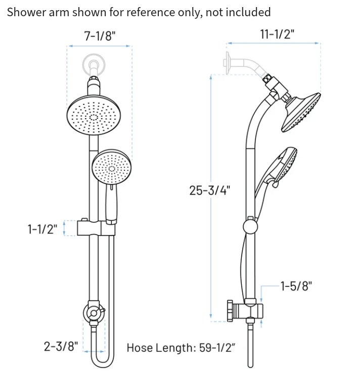 Chrome Dual Overhead Spray and Handheld Shower Head Combo with Slide Bar