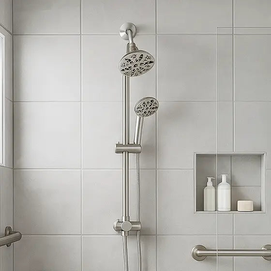 Chrome Dual Overhead Spray and Handheld Shower Head Combo with Slide Bar