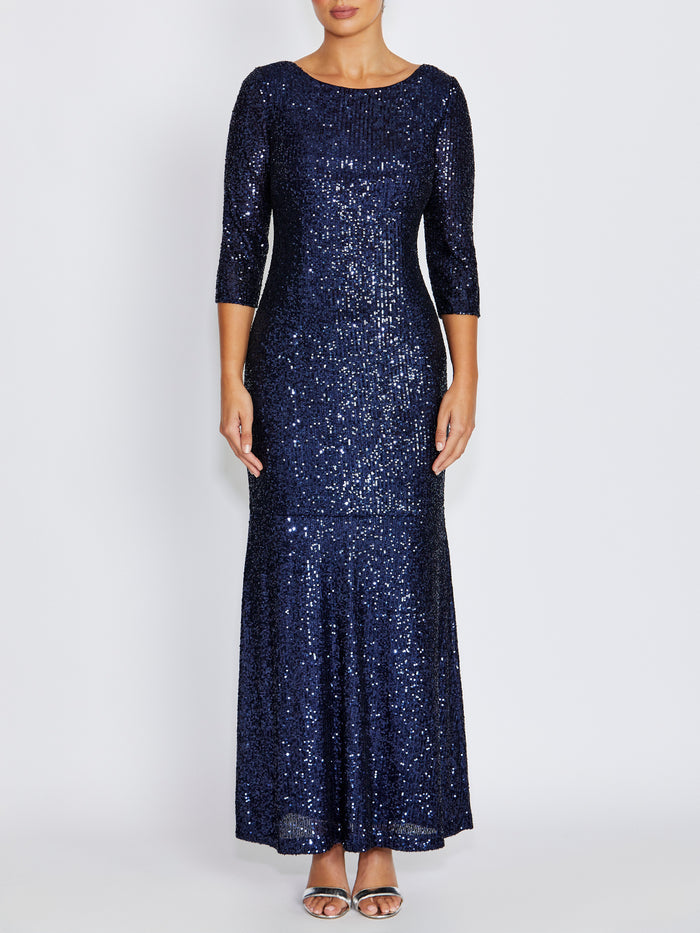 Claire Navy Stretch Sequin Gown