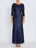 Claire Navy Stretch Sequin Gown