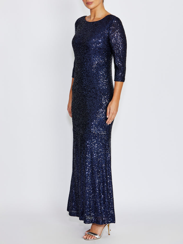 Claire Navy Stretch Sequin Gown