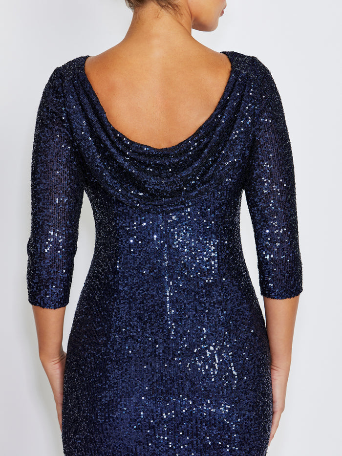 Claire Navy Stretch Sequin Gown