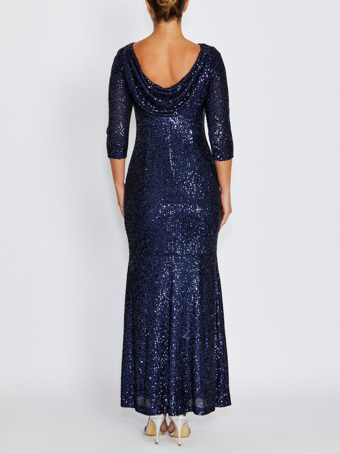 Claire Navy Stretch Sequin Gown