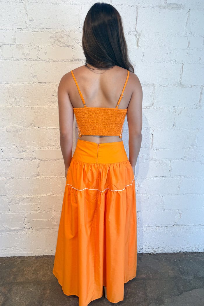Coastal Charm Maxi Skirt Orange Back, adeline boutique, dallas boutique, boutique