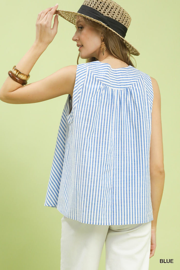 Coastal Chic Blue Stripe Chevron V-Neck Top