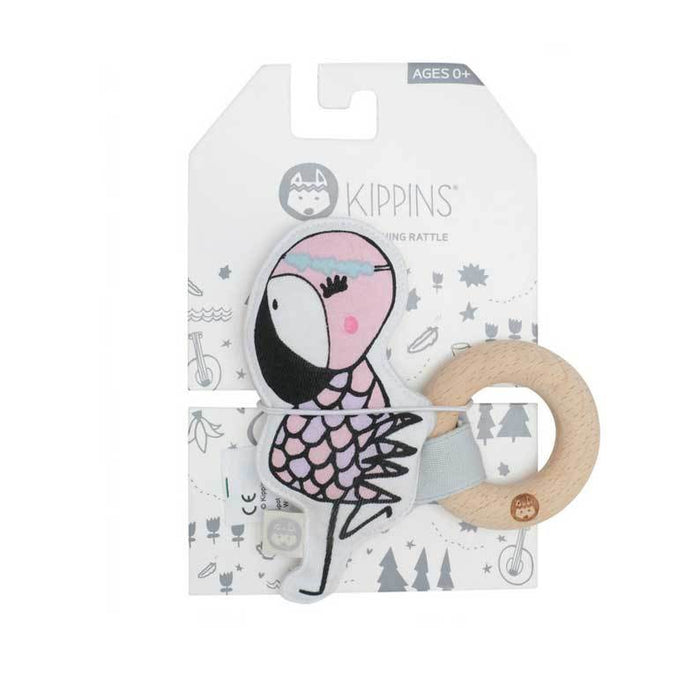 Kippins Coco Flamingo Organic Cotton Teething Rattle | Koop.co.nz
