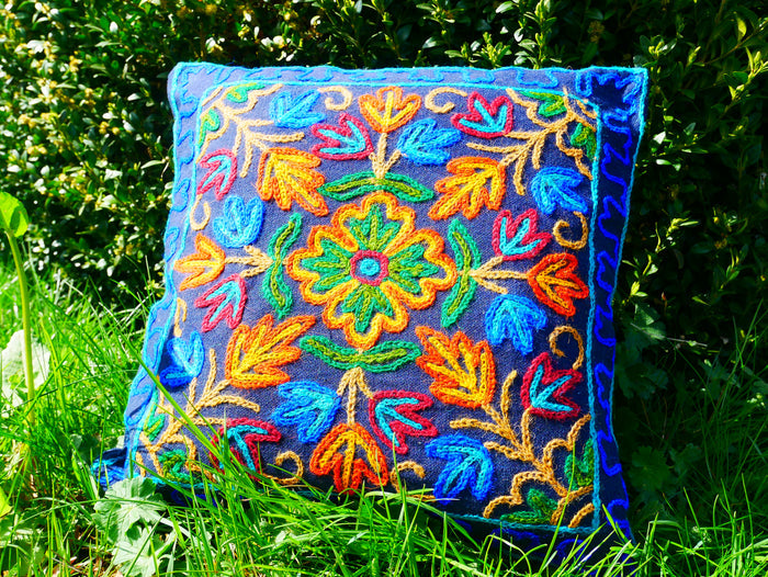 Colorful Kashmiri Crewel Pillow Covers: Handcrafted by Artisans  16x16 inches - The Shanti Home