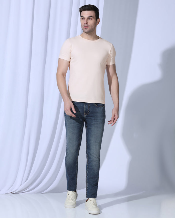 Crew Neck Pink Textured T-Shirt - Corn