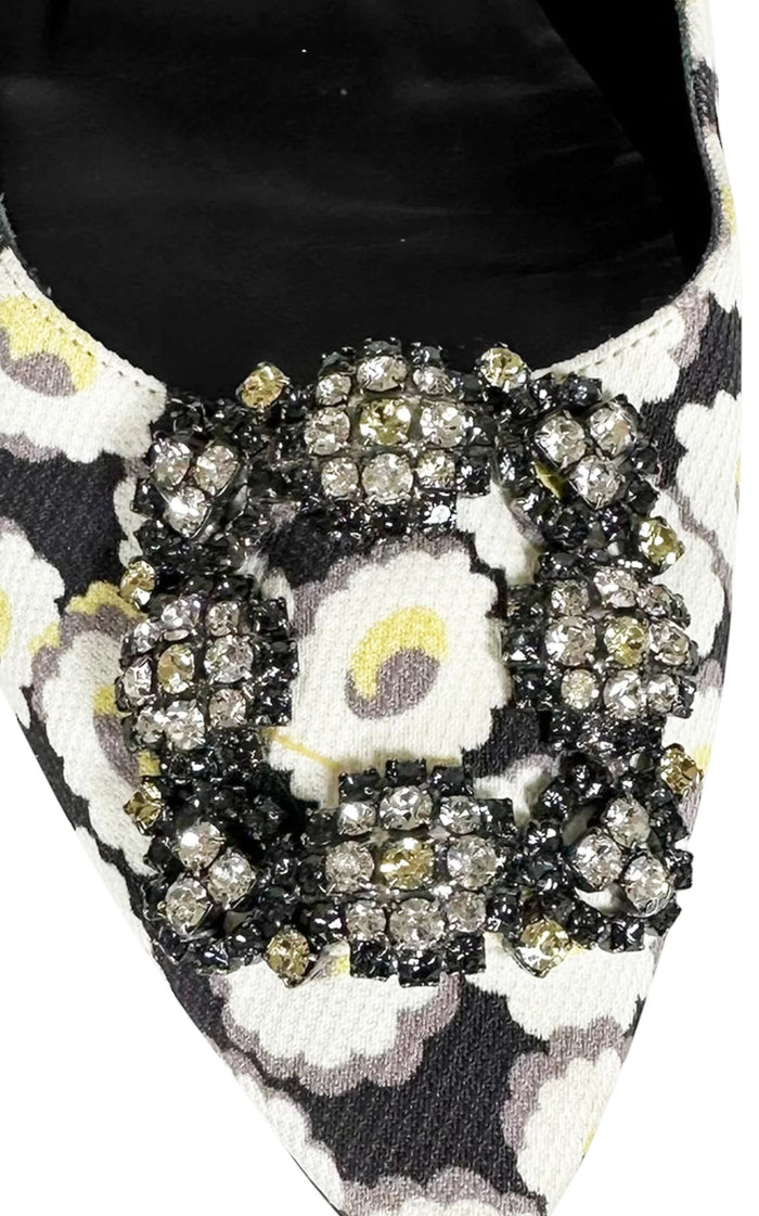 Crystal Brooch Floral Print Flats