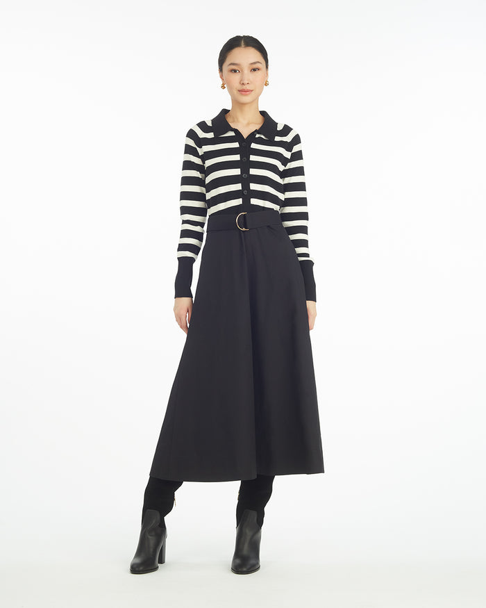 Darcy Mixed Media Dress in Black Stripe