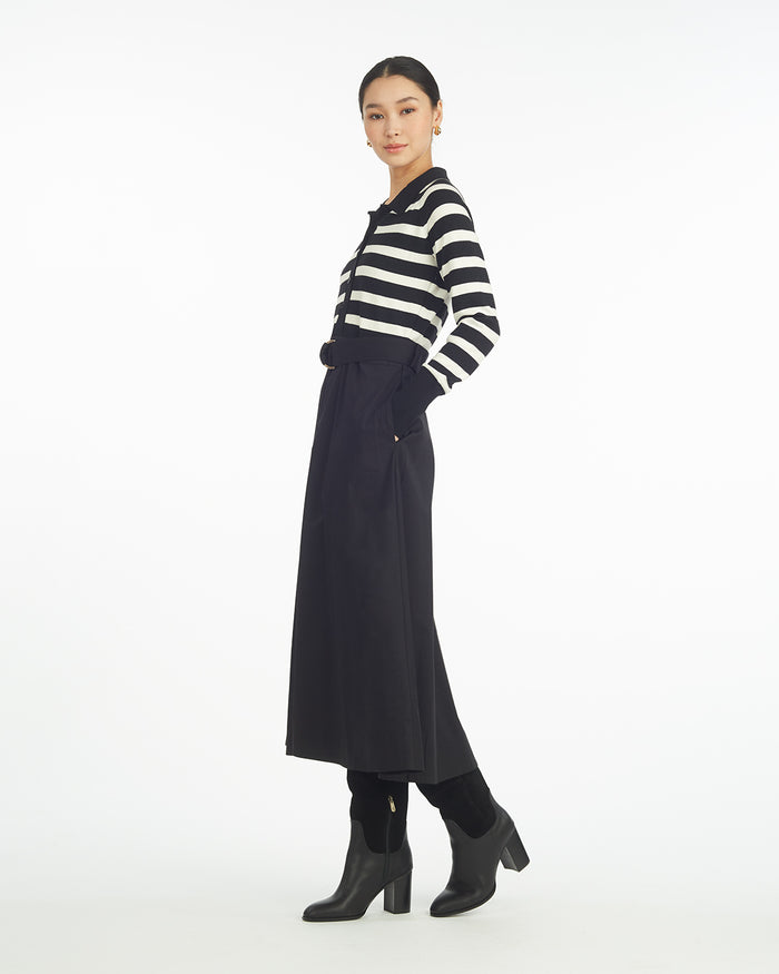 Darcy Mixed Media Dress in Black Stripe