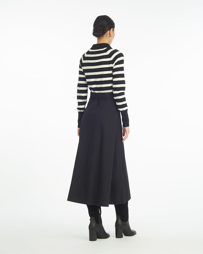 Darcy Mixed Media Dress in Black Stripe