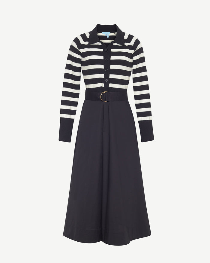 Darcy Mixed Media Dress in Black Stripe