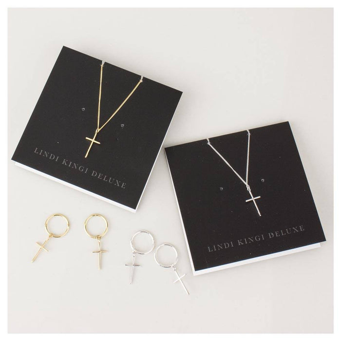 Lindi Kingi Deluxe Exalted Cross Sleeper Earrings - Silver | Koop.co.nz