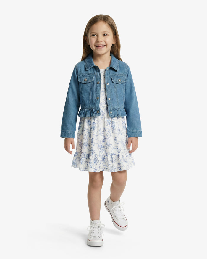 Denim Jacket Floral Dress Set