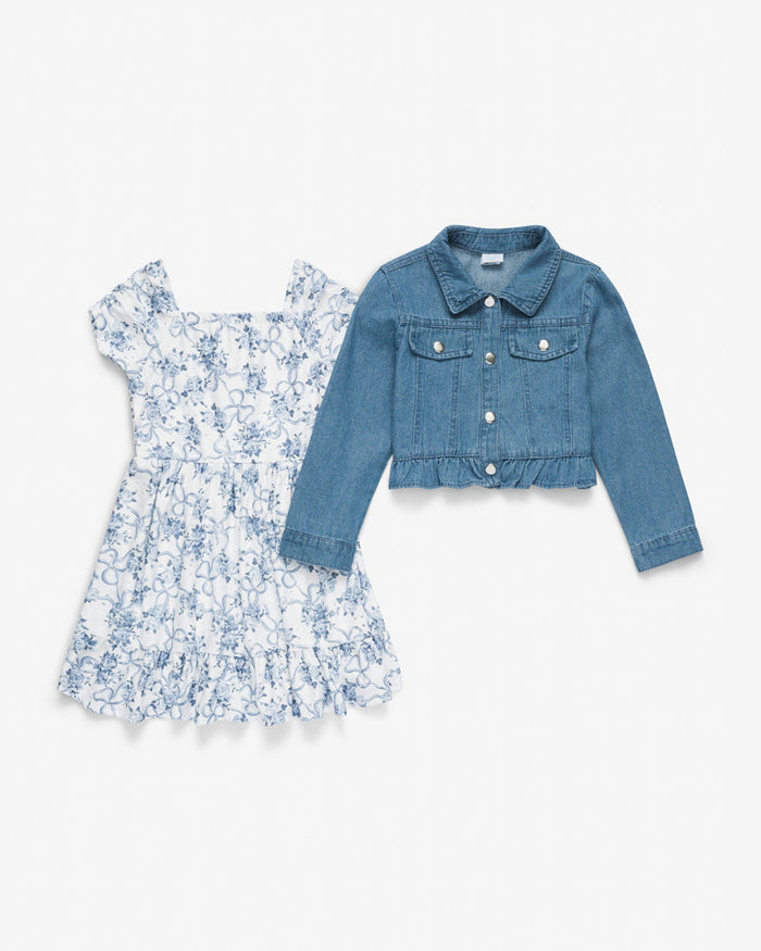 Denim Jacket Floral Dress Set