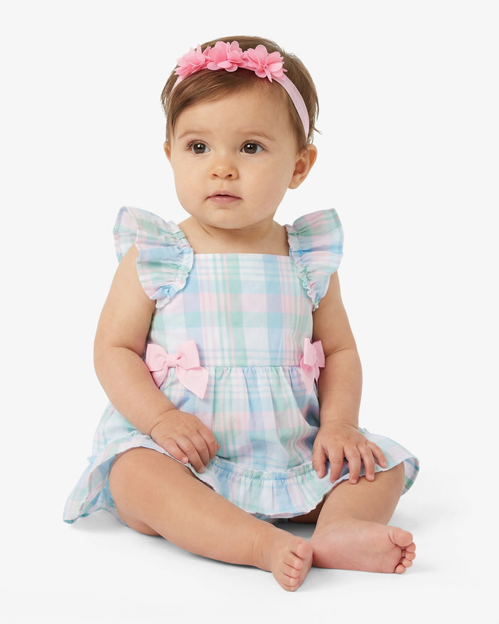 Dress with Diaper Cover in Blue Plaid