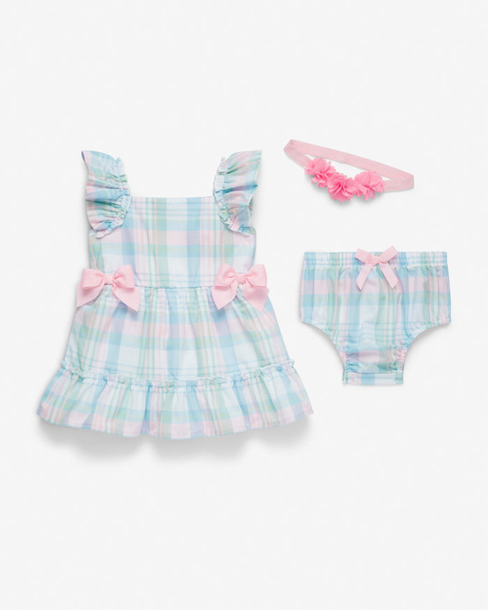 Dress with Diaper Cover in Blue Plaid