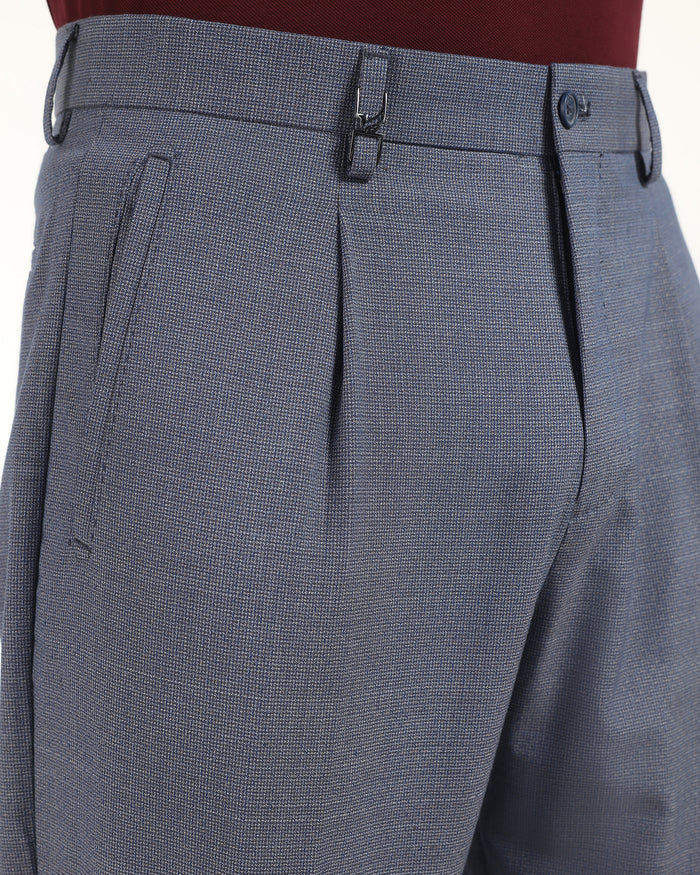 Ease Fit Formal Blue Textured Trouser - Cuba