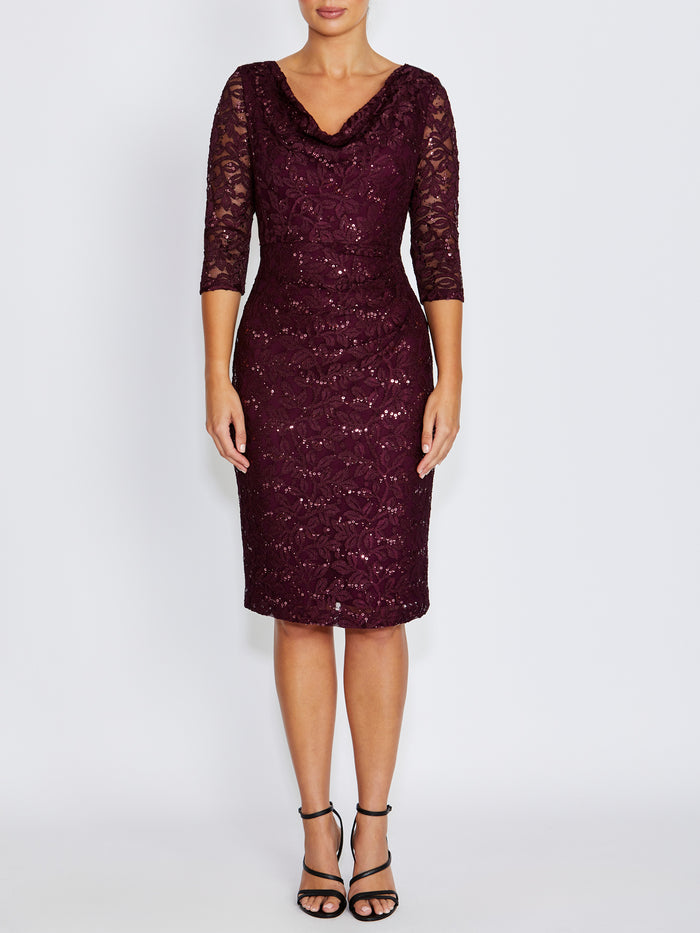 Elisa Wine Cowl Neck Dress