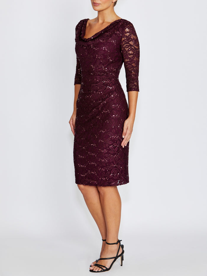 Elisa Wine Cowl Neck Dress