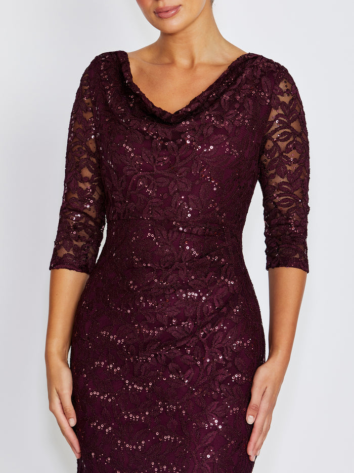 Elisa Wine Cowl Neck Dress