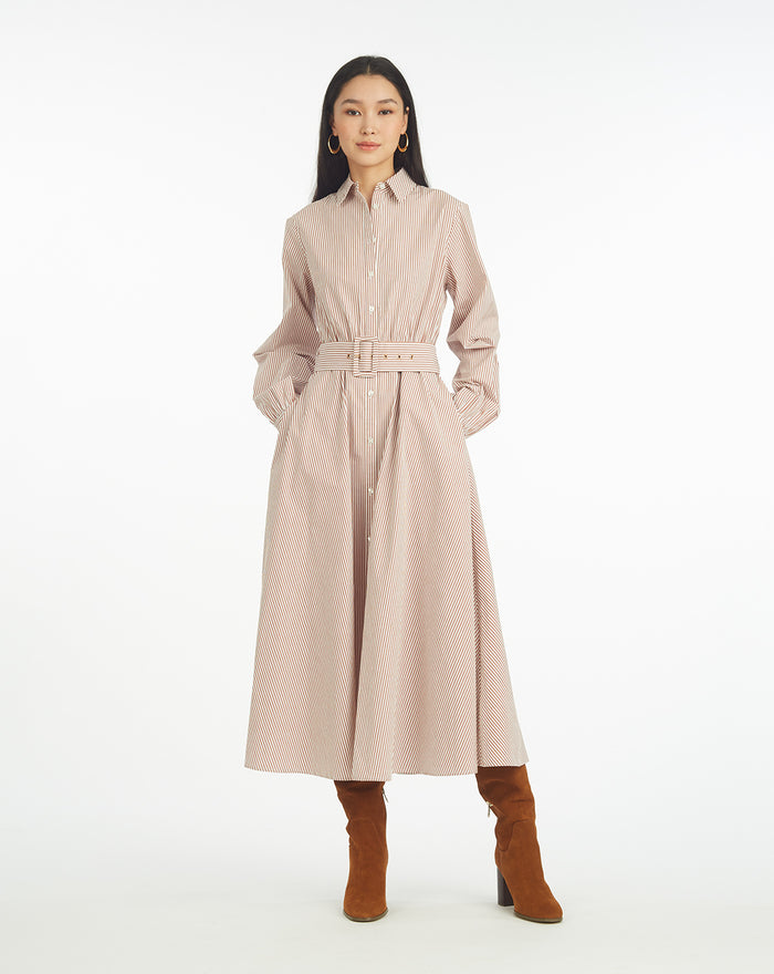 Eliza Midi Shirtdress in Rust Stripe