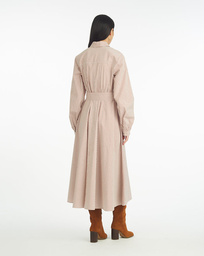 Eliza Midi Shirtdress in Rust Stripe