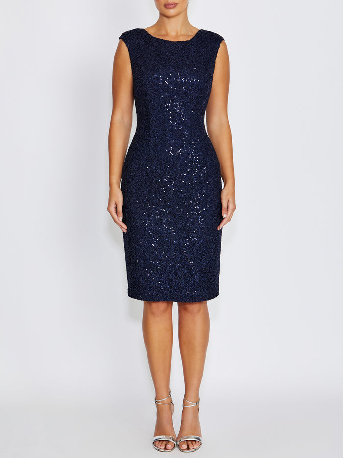 Elizabeth Navy Stretch Corded Lace Dress