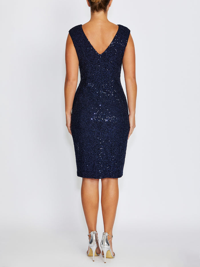 Elizabeth Navy Stretch Corded Lace Dress
