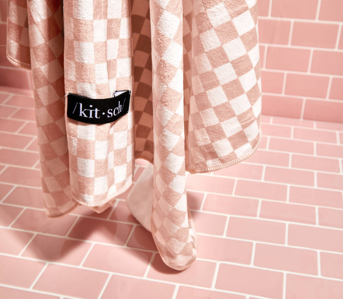 Extra Large Quick-Dry Hair Towel Wrap - Terracotta Checker