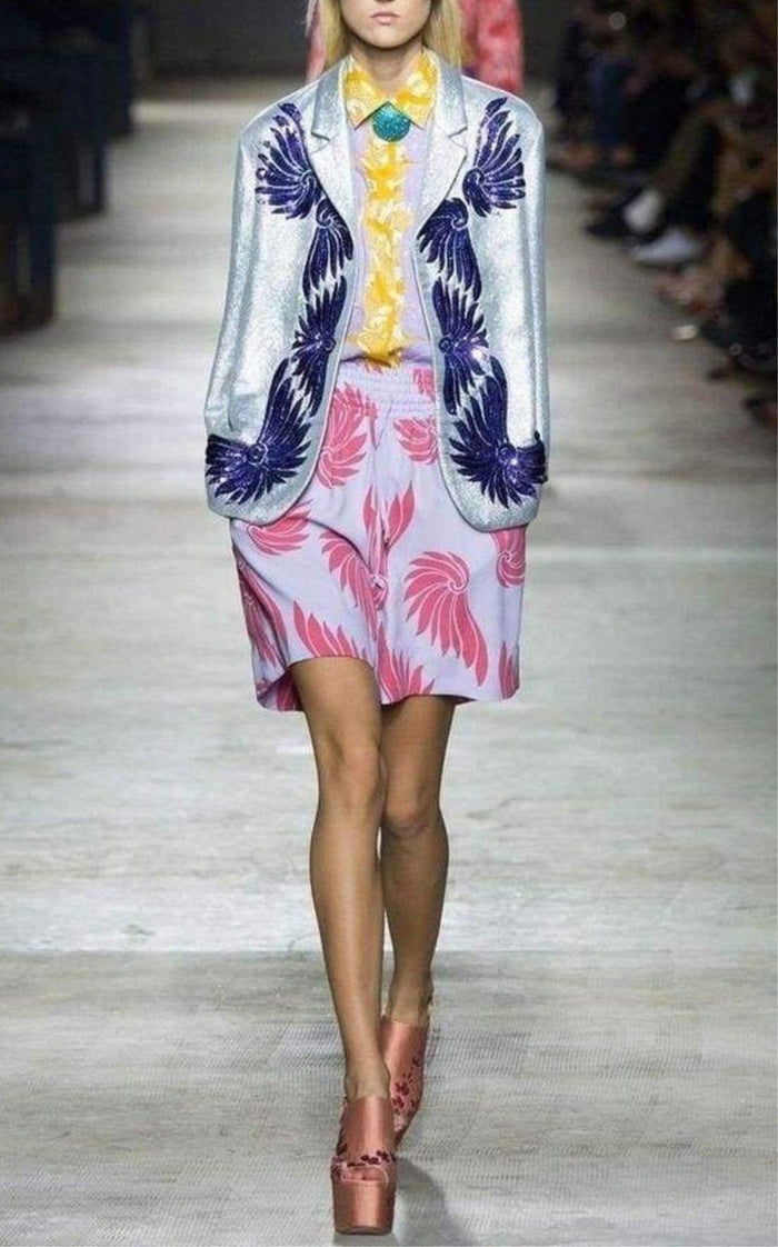 Dries Van Noten Feather Printed Shorts - Runway Catalog