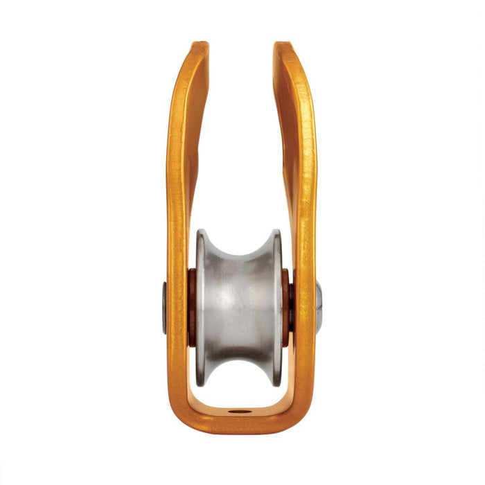 Metallic pulley system on a white background