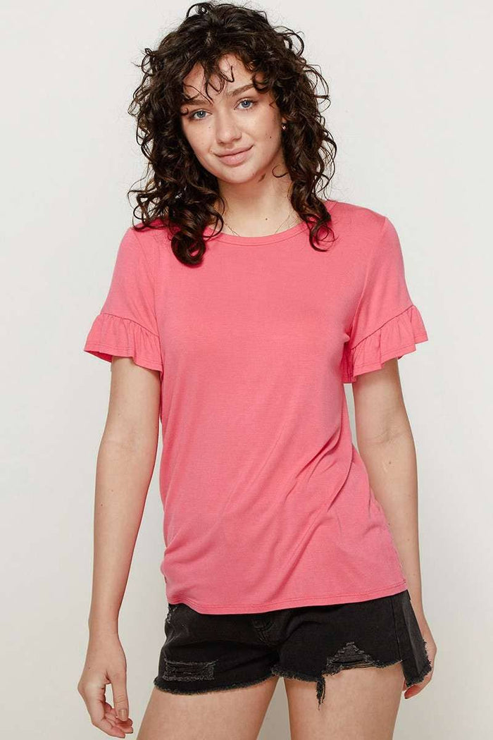 Flamingo Pink Bamboo Ruffle Sleeve Tee